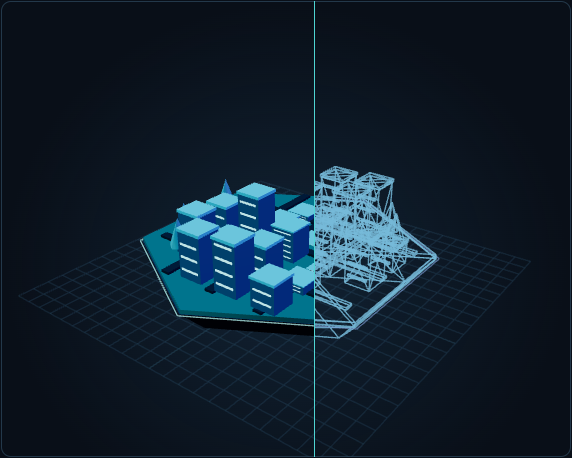 A miniature world moving from blueprint to finished construction.